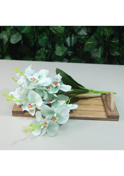 Yapay Islak Orkide 5 Dal Gerçek Dokulu Orkide 44 cm Su Yeşili