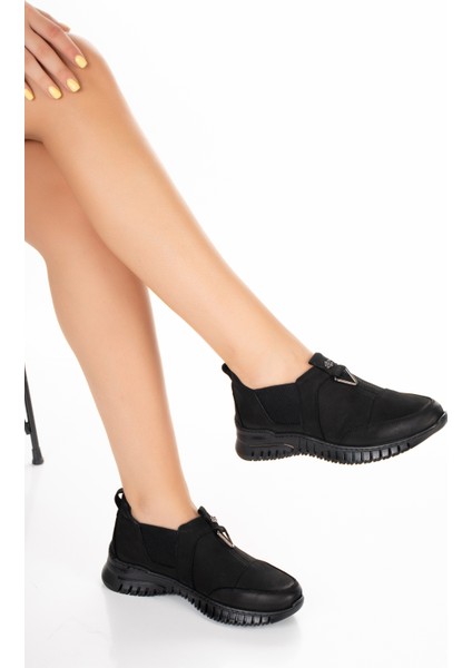 1453-1 Günlük Kadın - Tam Ortopedik - Nubuk Hakiki Deri - Yarım Bot ve Ayakkabı