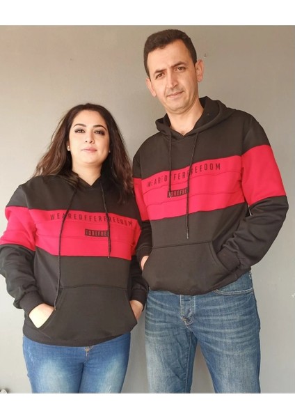 Sevgili Kombini Kapşonlu Çift Sweatshirt Kırmızı Şeri