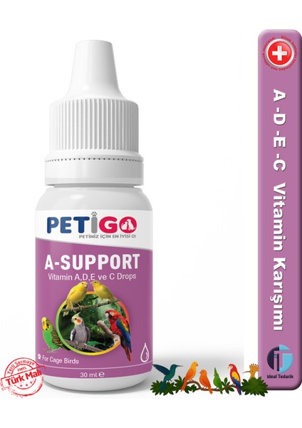 - Kafes Kuşları Için Vitaminler / Mineraller - 30ML A - D - E - C Vitamini ( A-Support )