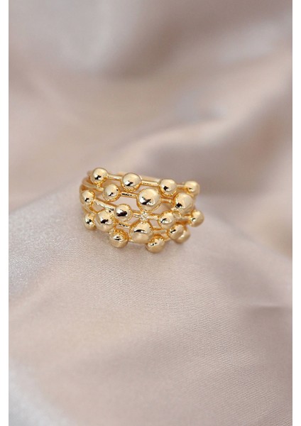 Bfs Ayarlamalı Gold Renk Metal Bombeli Boluncuk Model Yüzük
