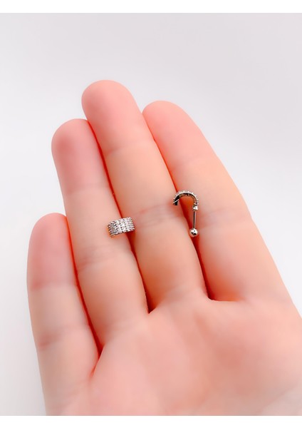 Cerrrahi Çelik Piercing ( Pirsing ) Mutli Zirkon Yarım Halka Tragus Helix Piercing (1ADET) fiyatları