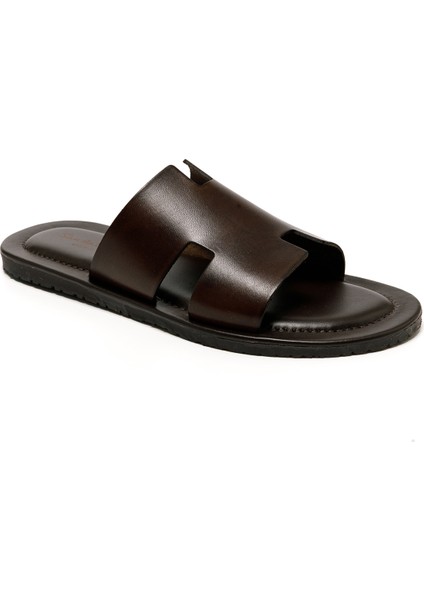 Erkek Terlik M7805 The Sandals Factory Leather Upper Dark Brown fiyatları