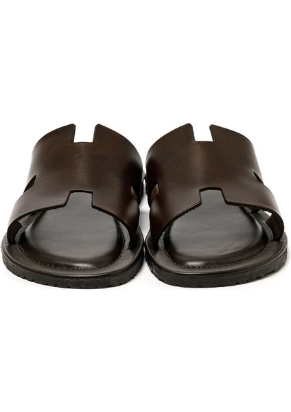 Erkek Terlik M7805 The Sandals Factory Leather Upper Dark Brown fırsatları