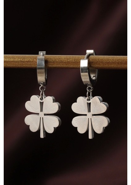 Bfs 316L Çelik Gümüş Renk Yonca Küpe