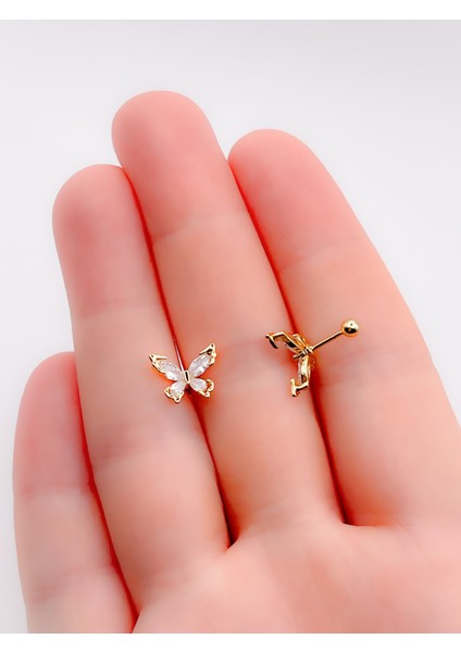 Cerrrahi Çelik Piercing ( Pirsing ) Zirkon Damla Taşlı Kelebek Tragus Helix Piercing (1ADET) fiyatları