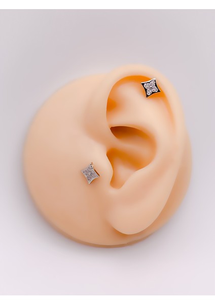 Cerrrahi Çelik Piercing ( Pirsing ) Zirkon Taşlı Mark Model Tragus Helix Piercing (1ADET