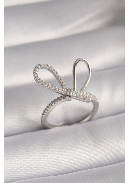 Bfs Pirinç Gümüş Renk Zirkon Taşlı Düğüm Model Kadın Yüzük