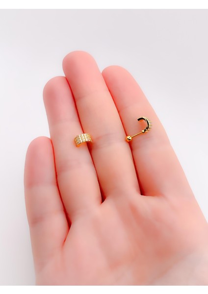 Cerrrahi Çelik Piercing ( Pirsing ) Mutli Zirkon Yarım Halka Tragus Helix Piercing (1ADET) fiyatları