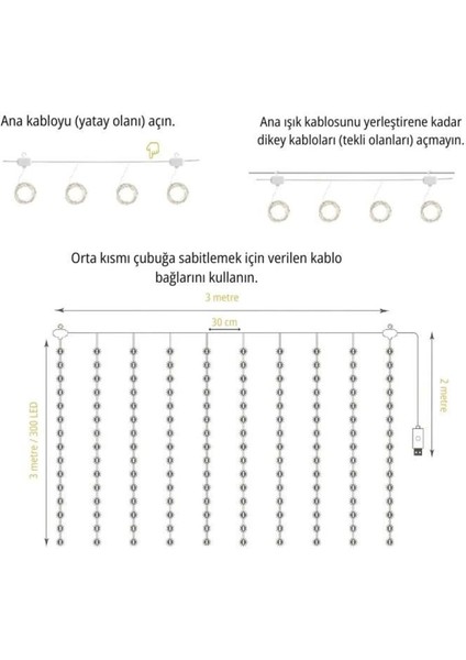 Lw-7 300 Ledli 10 Sarkıt Perde LED Işık, 8 Modlu Uzaktan Kumandalı, 3x3 Metre Peri Telli LED modelleri