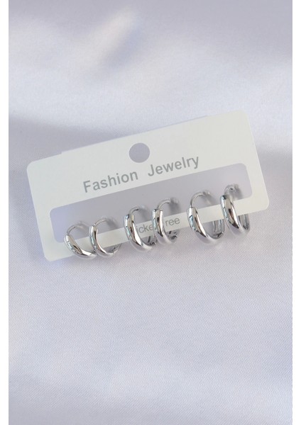 Bfs Pirinç Gümüş Renk Oval Bombeli Küpe Seti