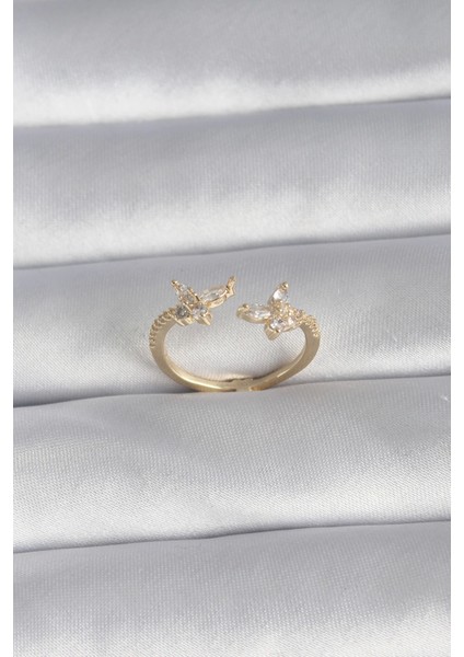 Bfs Pirinç Gold Renk Zirkon Taşlı Kelebek Model Kadın Yüzük