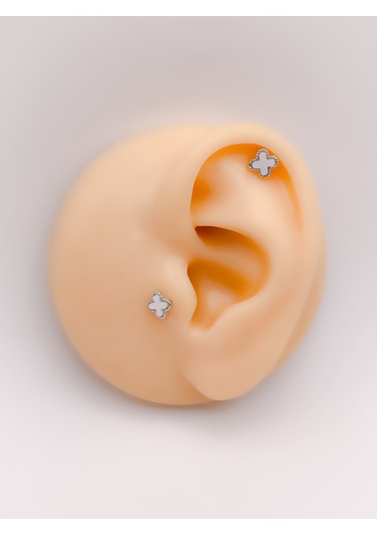 Cerrrahi Çelik Piercing ( Pirsing ) Marka Yonca Figürlü Tragus Helix Piercing (1ADET)