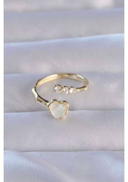 Bfs Pirinç Gold Renk Zirkon Taşlı Sedefli Kalp Model Ayarlanabilir Yüzük fiyatları