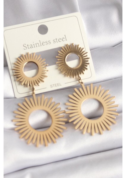 Bfs 316L Çelik Gold Renk Güneş Model Kadın Küpe