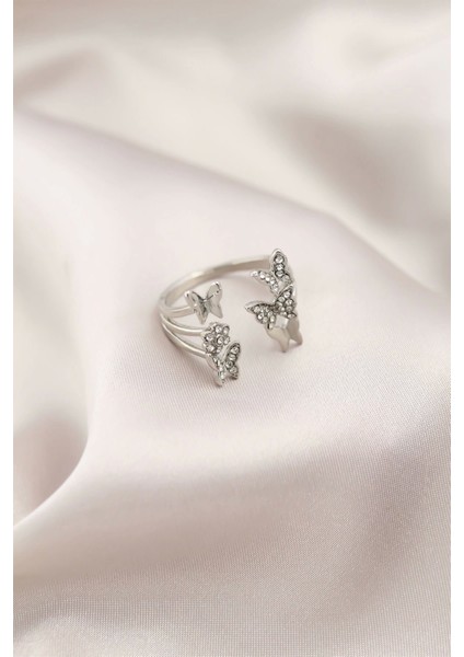 Bfs Gümüş Renk Metal Kelebek Model Kadın Yüzük