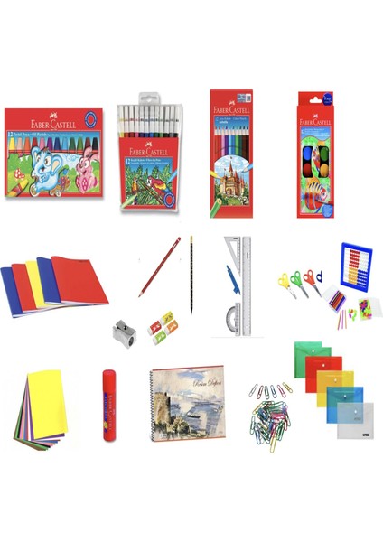 İlkokul 1. Sınıf Kırtasiye Seti Tam Set 30 Parça Boya ve Defter Seti