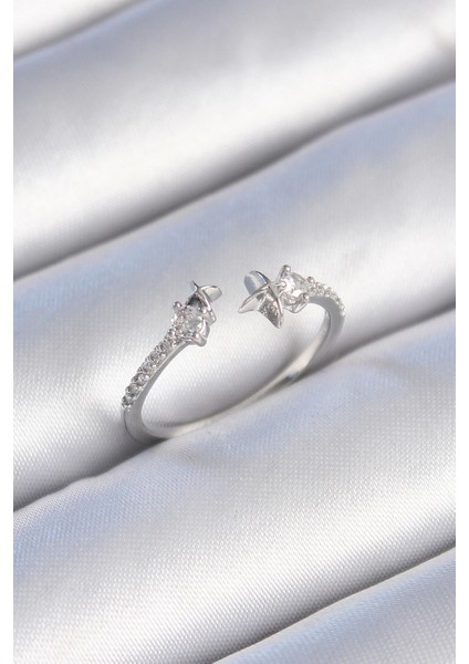 Bfs Pirinç Gümüş Renk Zirkon Taş Detay Yıldız Model Kadın Yüzük