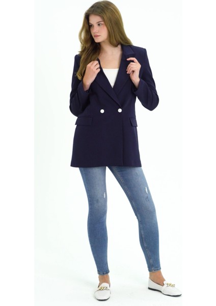 Lacivert Oversize Dokuma Blazer Ceket fırsatları