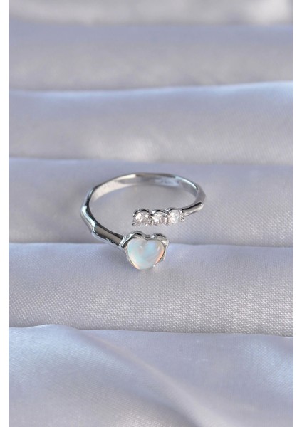 Bfs Pirinç Gümüş Renk Zirkon Taşlı Sedefli Kalp Model Ayarlanabilir Yüzük fiyatları