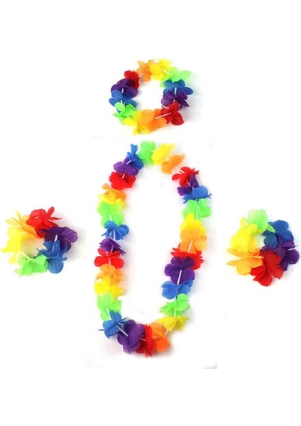 Rengarenk Hawaii Kolye Taç Bileklik Seti 4 Parça fiyatları