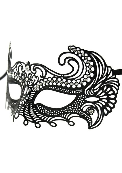 Siyah Renk Lazer Kesim Üzeri Kristal Taşlı Metal Balo Parti Venedik Maskesi fiyatları