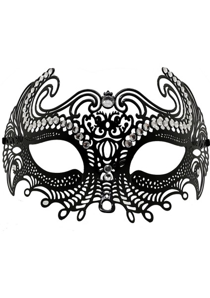 Siyah Renk Lazer Kesim Üzeri Kristal Taşlı Metal Balo Parti Venedik Maskesi modelleri
