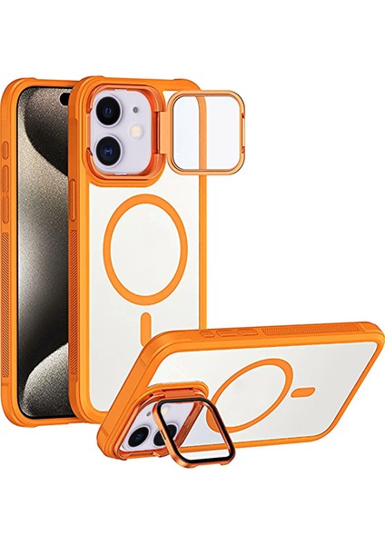 iPhone 11 Uyumlu Kameradan Standlı Kamera Kısmı Cam Korumalı Arkası Mat Renkli Kılıf