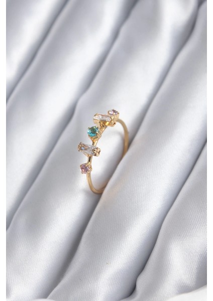 Bfs Gold Renk Zirkon Taşlı Renkli Zirkon Taşlı Kadın Yüzük