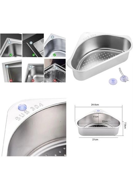 Bfs Inox Lavabo Köşe Süzgeci Organizer 304 Paslanmaz Çelik indirimleri