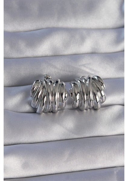 Bfs Pirinç Gümüş Renk Tırtıklı Bombe Model Küpe