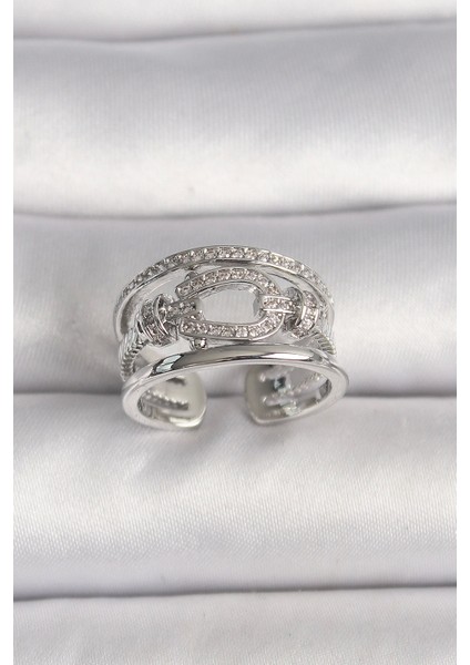 Bfs Pirinç Gümüş Renk Ayarlanabilir Zirkon Taşlı Gemici Düğüm Model Kadın Yüzük