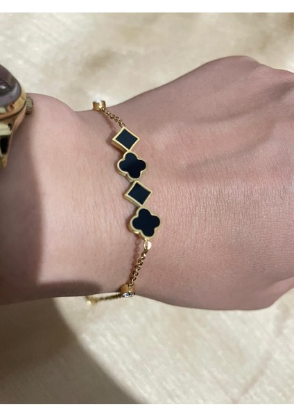 Siyah Yonca ve Sembolik Şekilli Şans Bilekliği fiyatları