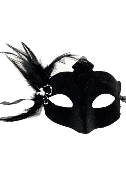 Bfs Siyah Renk Yandan Tüylü Süet Kaplama Beyaz Incili Parti Maskesi 18X15 cm fiyatları