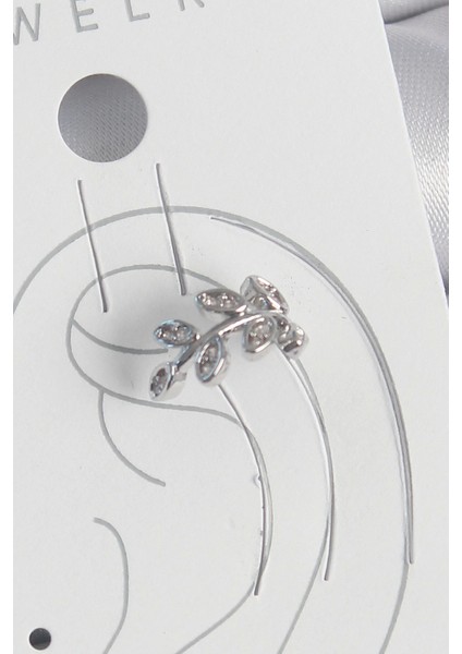 Bfs Pirinç Gümüş Renk Zirkon Taşlı Yaprak Model Kıkırdak Kadın Küpe