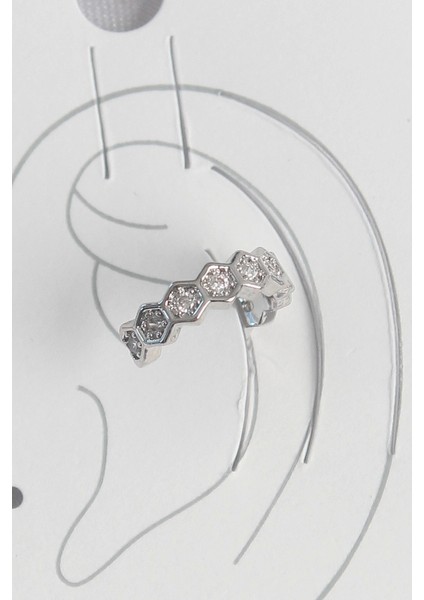 Bfs Pirinç Gümüş Renk Bal Peteği Model Zirkon Taşlı Kadın Kıkırdak Küpe