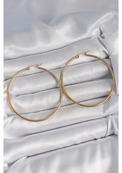 Bfs 316 Çelik Gold Renk 53 mm Halka Model Kadın Küpe