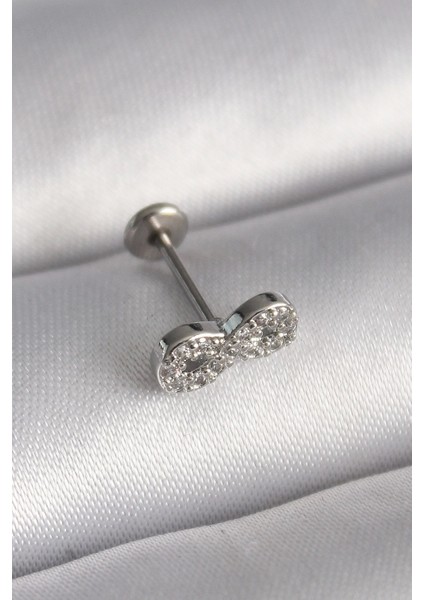 Bfs 316L Çelik Gümüş Renk Zirkon Taşlı Sonsuzluk Model Tragus Piercing