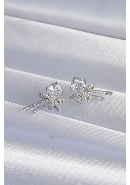 Bfs Pirinç Gümüş Renk Kare Zirkon Taşlı Fiyonk Küpe fiyatları