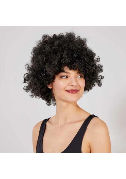 Bfs Siyah Renk Kıvırcık Afro Bonus Peruk