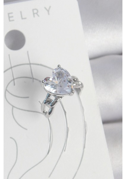 Bfs Pirinç Gümüş Renk Zirkon Taşlı Kalp Model Kadın Kıkırdak Küpe