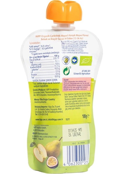 Bfs Hipp Organik Çarkıfelek Meyveli Karışık Meyve Püresi 100 gr fiyatları