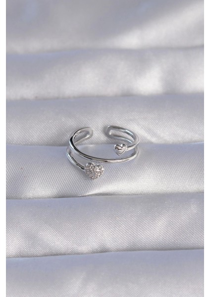 Bfs Pirinç Gümüş Renk Zirkon Taşlı Kalpli Model Ayarlanabilir Yüzük fiyatları