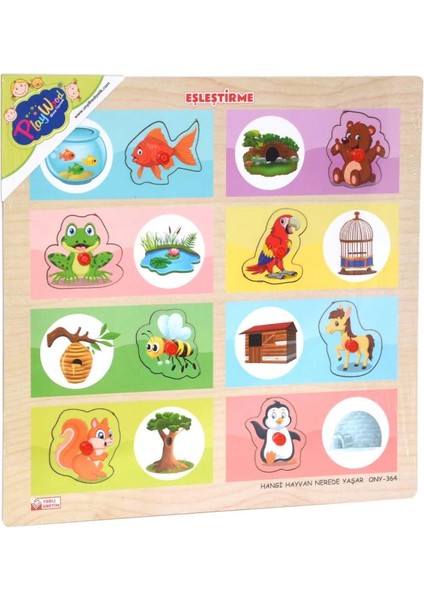 Bfs Nessiworld ONY-363-364 Ahşap Tutmalı Eşleştirme Hangi Hayvan Nerede Yaşar -Onyıl