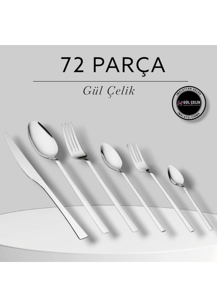 72 Parça 12 Kişilik Sade Çatal Bıçak Kaşık Seti 18/0 Kalite