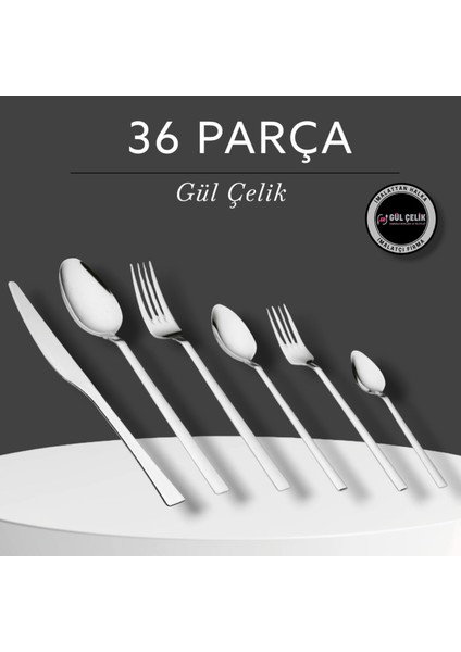 36 Parça 6 Kişilik Sade Çatal Bıçak Kaşık Seti 18/0 Kalite