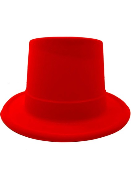 Bfs Kırmızı Renk Plastik Nubuk Kadife Kaplama Fötr Şapka 11 cm