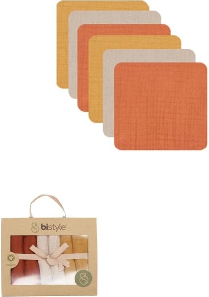 Bfs Bistyle 6'lı Müslin Mendil 20X20 cm 90106 Kiremit Bej Hardal