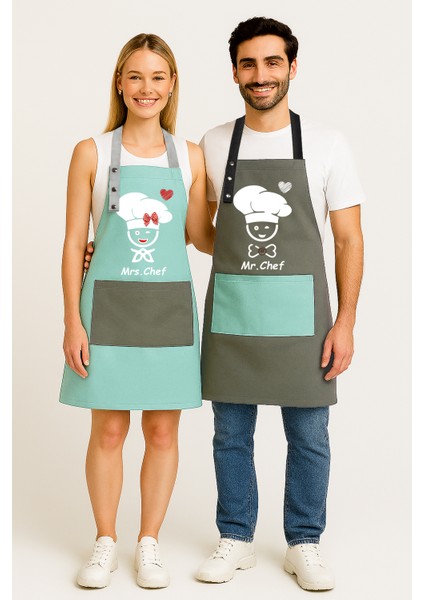 Kumaş Mutfak Önlüğü Seti 2'li Leke Tutmaz Su Itici %65 Pamuk %35 Polyester Kadın - Erkek Chef Şef Önlük