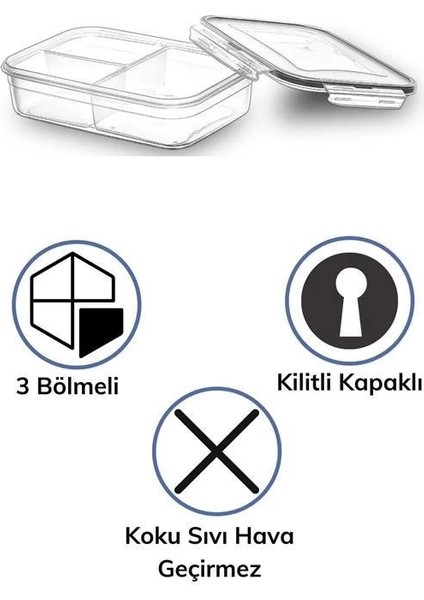 Bfs 3 Bölmeli Kilitli Kapaklı 1 Litre Erzak Saklama Kabı LC-510